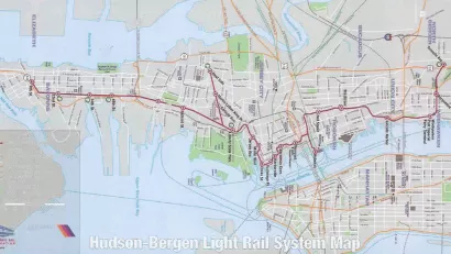 A map of the Hudson-Bergen Light Rail system.