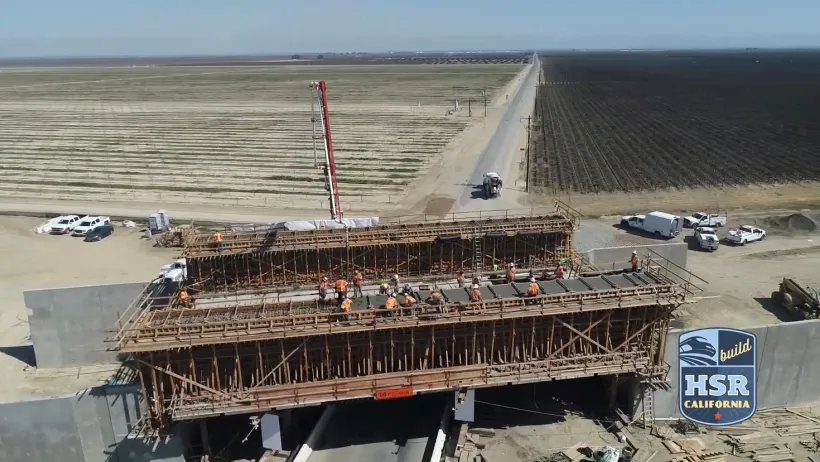 Aerial view of construction on a viaduct for the California High-speed Rail project.