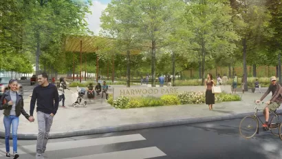 Rendering of Harwood Park in Dallas, Texas.