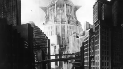 Black and white still set photograph from Fritz Lang's Metropolis film.