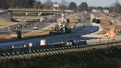 Construction work on interstate freeway in Indiana.