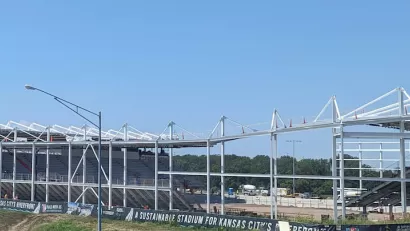 CPKC sports stadium under construction in Kansas City, Missouri.