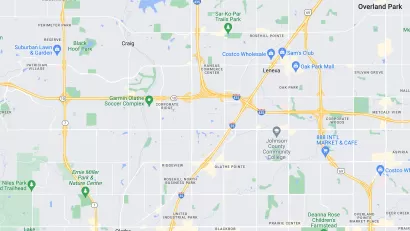 A map view of K-10 where it cuts across Johnson County, Kansas.