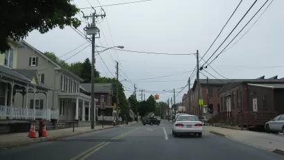 The view down Main Street in Akron, Ohio