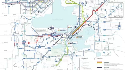 A map of the city of Madison’s public transit routes.