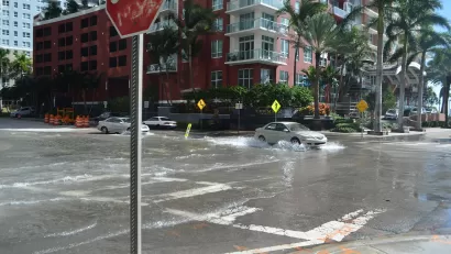 Tidal flooding at Brickell Bay Drive and 12 Street, Downtown Miami