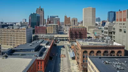 An aerial view of Milwaukee’s Third Ward.
