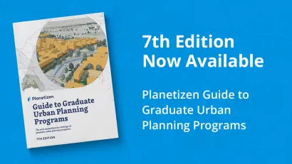 A graphic announcing the availability of the Planetizen Guide to Graduate Urban Planning Programs, 7th Edition, including an image of the cover of the book.