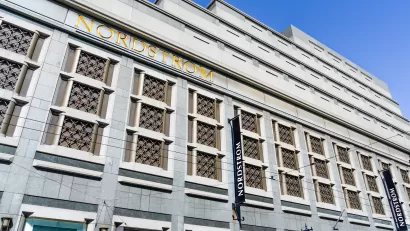 The granite exterior of the Nordstrom store in San Francisco.