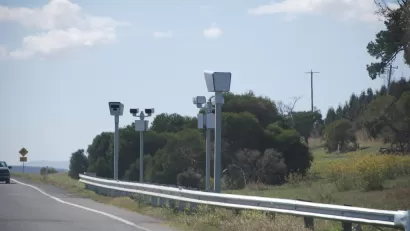New "Point to Point" speed cameras on the Hume Highway, Victoria, Australia. Point to Point records your average speed over a set distance.