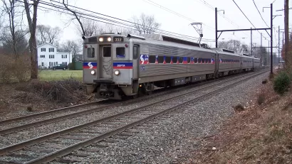 A SEPTA R5 commuter train heading for Doylestown, Pennsylvania from Lansdale station.