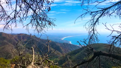 A view of the Pacific Ocean and California coastline from high in the Santa Monica Mountains.