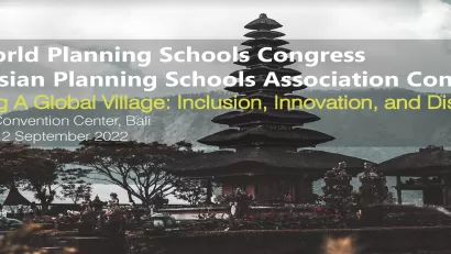 World Planning Schools Congress title on photo of Balinese temple