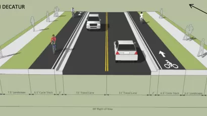 Rendering of proposed Church Street raised separated cycletracks and reduced traffic lanes