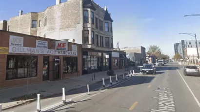 Google Street View of Bike lane outside Gillman's Hardware Store in Chicago