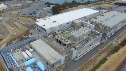 Aerial view of desalination plant in Carlsbad, California