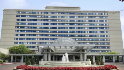 White multistory Hilton Hotel in Queens, New York