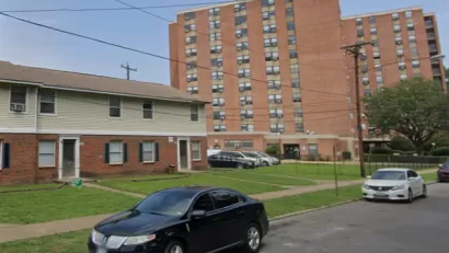 Google street view of multistory brick public housing building in Gilpin Court complex, Richmond, Virginia