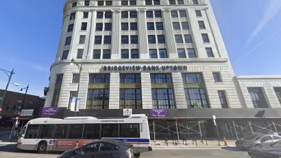 Google street view of multistory white Bridgeview Bank building in Chicago, Illinois.
