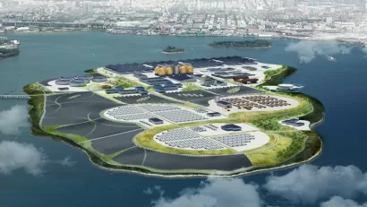 Conceptual rendering of Rikers Island redevelopment as renewable energy facility