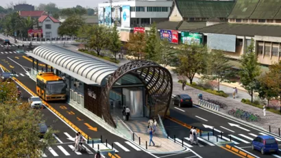Rendering of proposed bus rapid transit station in Pico Rivera, California