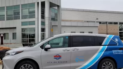Silver UTA On Demand transit van in Utah.
