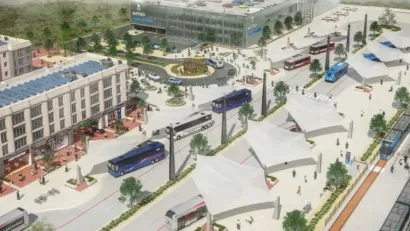 Conceptual rendering of proposed Regional Transportation Center in Austin, Texas.