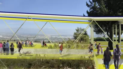 Rendering of pedestrian walkway on hilltop at Puente Hills Landfill Park.
