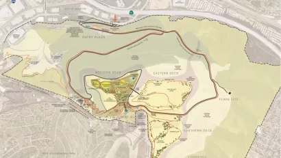 Bird's eye schematic of Puente Hills Landfill Park redevelopment project.
