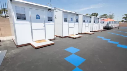 Tiny home village for unhoused reisdents in Torrance, California.