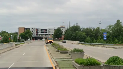 Calvary Street bridge over freeway in Indianapolis, Indiana.