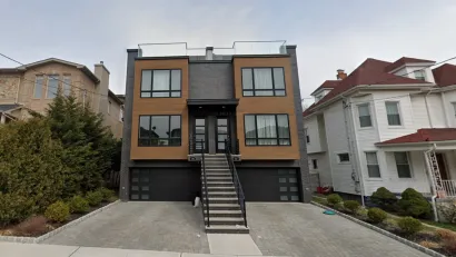 Google Street view screen shot of modern duplex built between two historic homes in Cliffside Park, New Jersey.