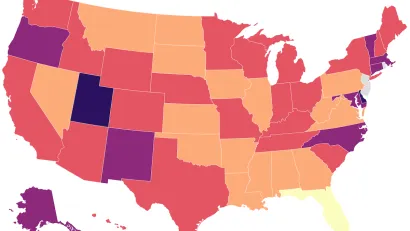 Color-coded map of labor & delivery departments and losses in United States.