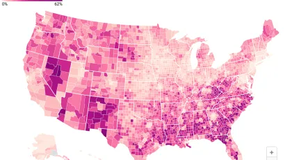Heat map of extreme heat in rural U.S. communities.