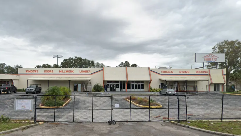 Google street view of closed-down lumber warehouse in St. Petersburg, Florida.