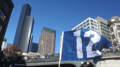 Seattle SUper Bowl Parade 12th Man Flag