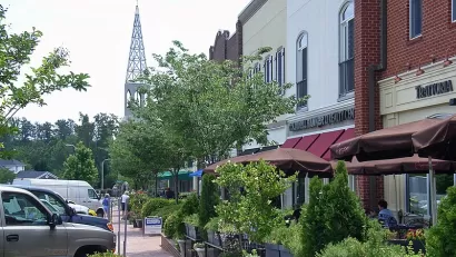 Walkable street in Southern Village in Chapel Hill, North Carolina