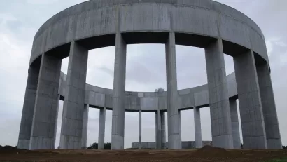 Circular concrete water tower in Helsingborg, Sweden.