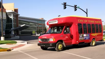 Red City of Terre Haute small transit bus in Terre Haute, Indiana.