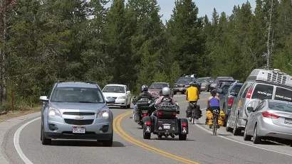 Traffic on road at Midway Geyser Basin