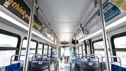 Interior of empty Valley Regional Transit bus in Boise, Idaho.