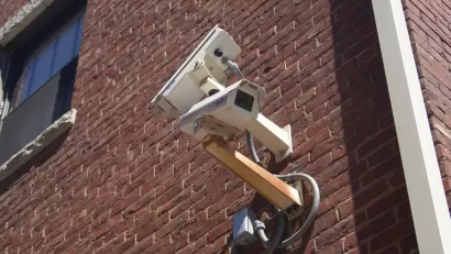 Security cameras on a building