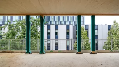 View from inside York House adaptive reuse building in London.
