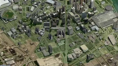 aerial view of downtown detroit showing lots of parking lots