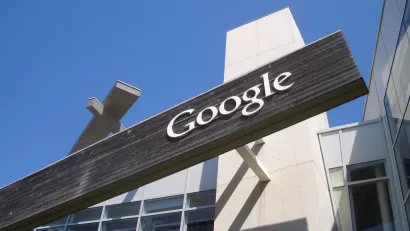 Photo of google sign outside of google cafeteria