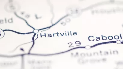 A map showing the location of Hartville, Missouri.