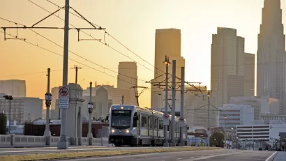Eastside Gold Line and Los Angeles skyline