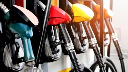 Close-up of multicolored gas station pumps