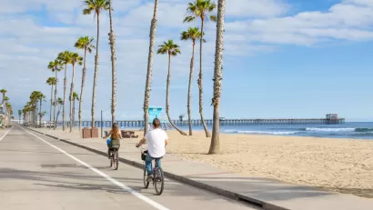 Two people on bikes in San Diego, California
