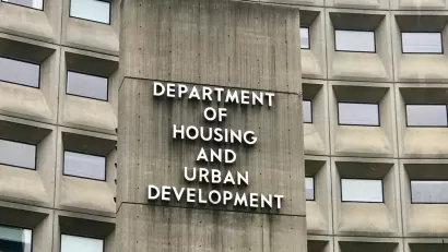 Concrete building wth Department of Housing and Urban Development sign